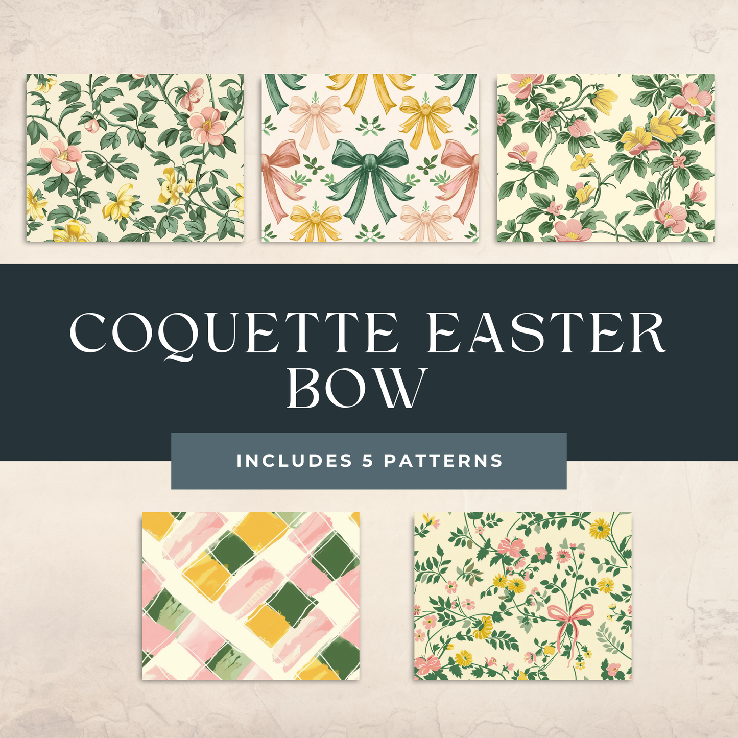 Coquette Easter Bow Seamless Patterns 300 DPI Digital Paper for Fabric Wallpaper Scrapbooking Gingham Floral Vintage Bows Printable Design