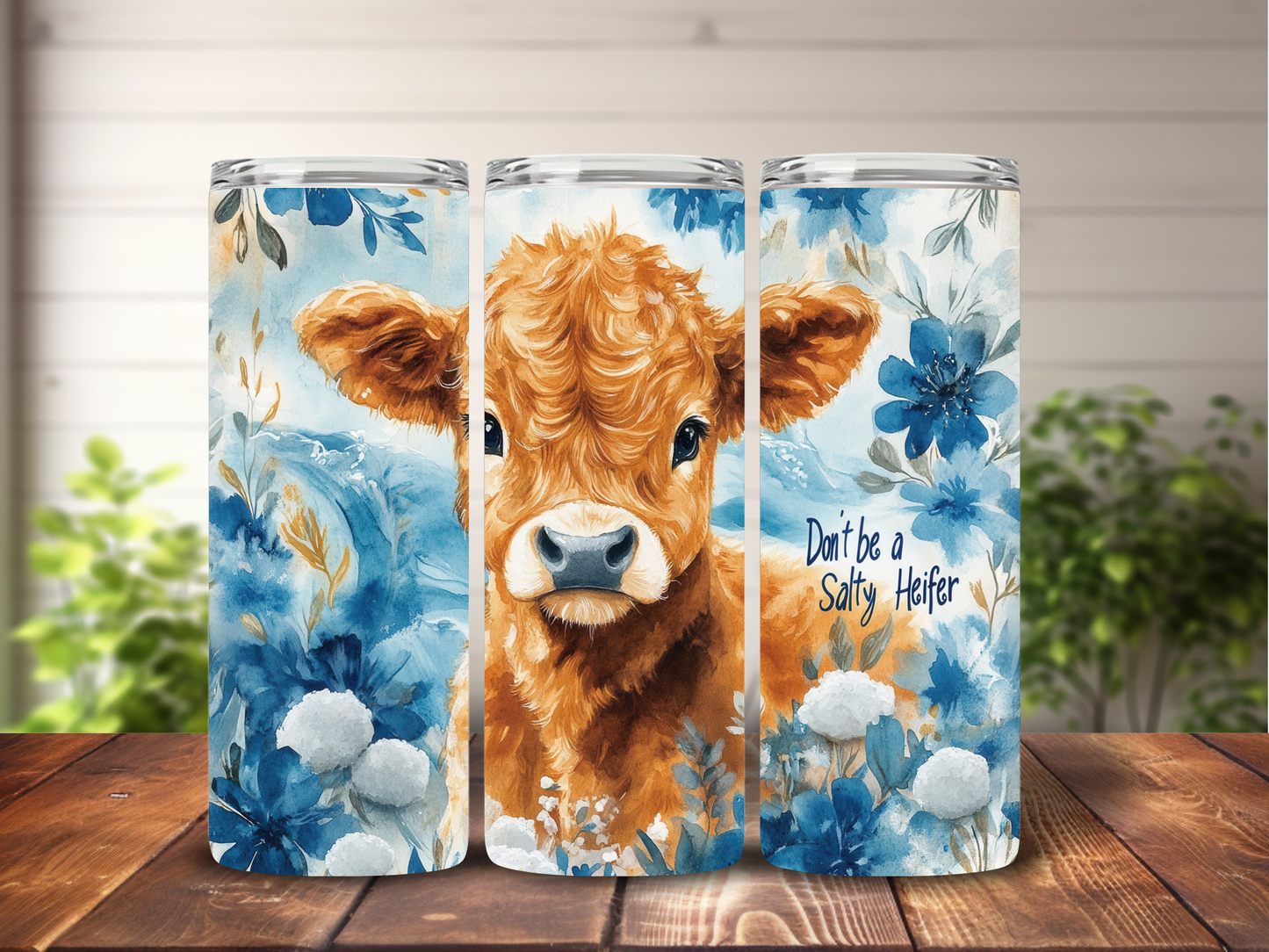 Don't be a salty Heifer Tumbler Wrap, Funny Highland Cow 20 oz Skinny Tumbler Sublimation Design, Sarcastic PNG Digital Download