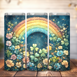 St Patrick's Day Shamrock Tumbler Wrap, Lucky Rainbow 20oz Skinny Sublimation Design, Cute Irish Clover Tumbler Spring Floral PNG Design