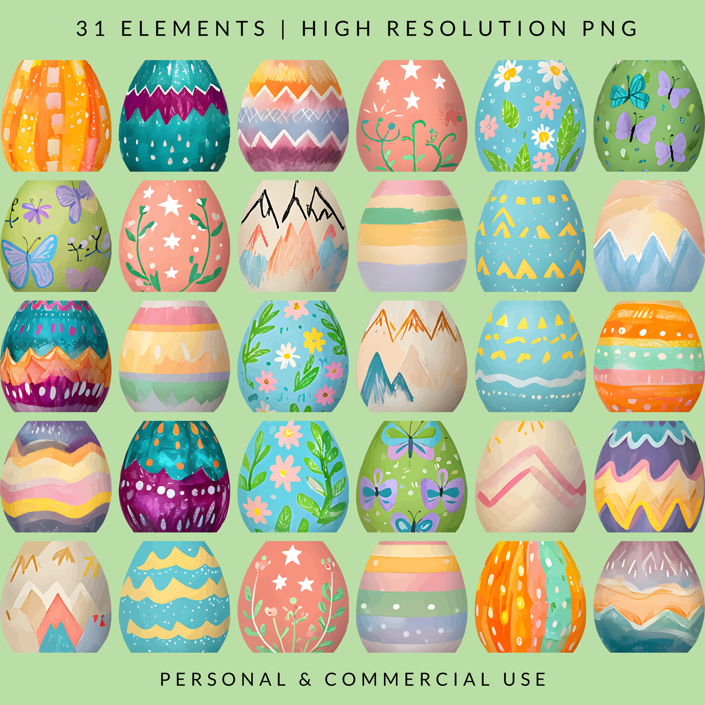 Kids Crayon Easter Egg Clipart, Hand-Drawn Nature Easter Egg PNG, Cute Spring Egg Stickers, Pastel Easter Digital Download