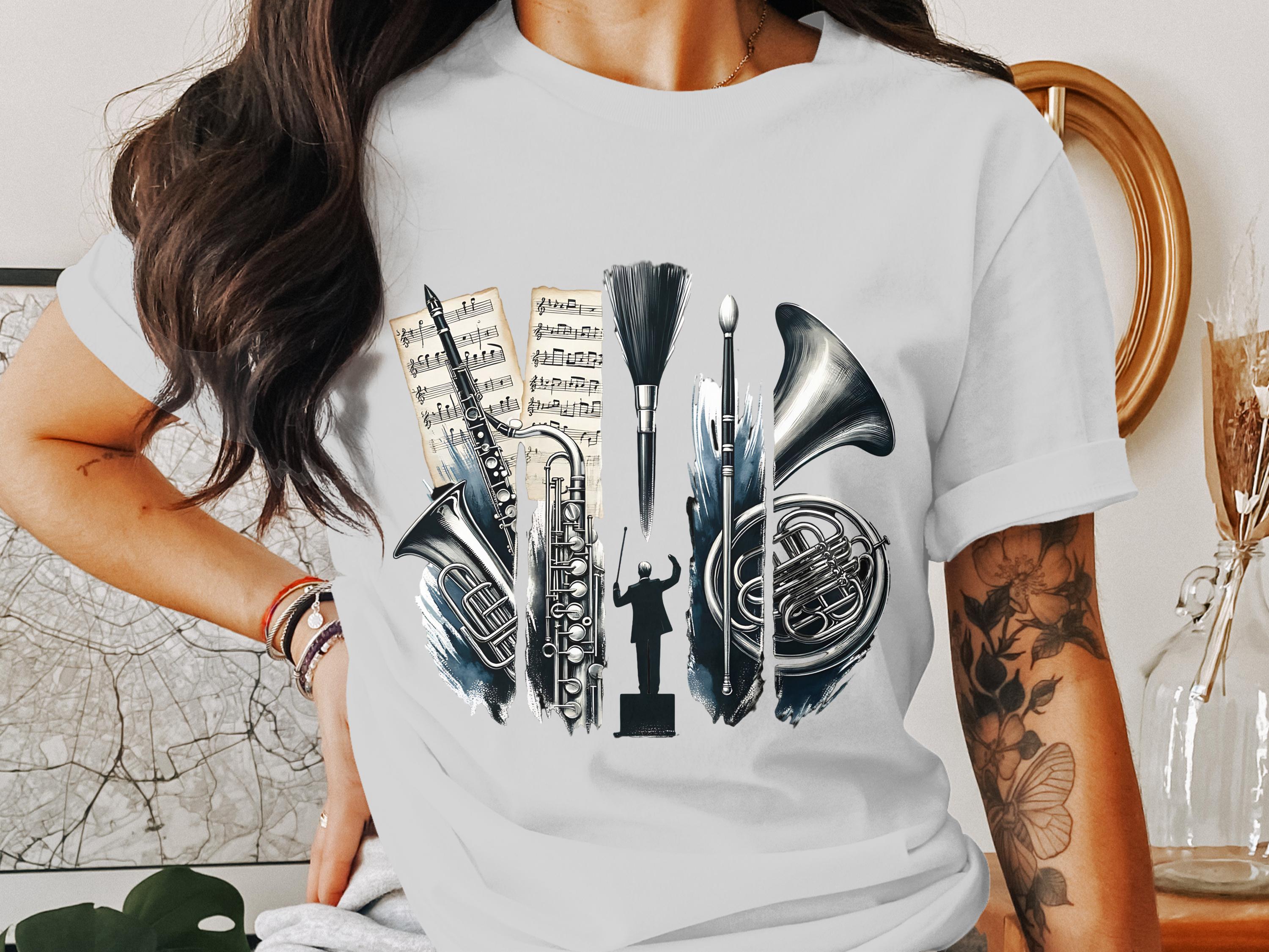 Musical Instrument T-Shirt French Horn Trumpet Trombone Design Unisex Music Lover Gift Casual Wear Cotton Tee