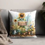 Sunflower Garden Quote Cushion, Inspirational Throw Pillow, Floral Home Decor, Colorful Living Room Accessory