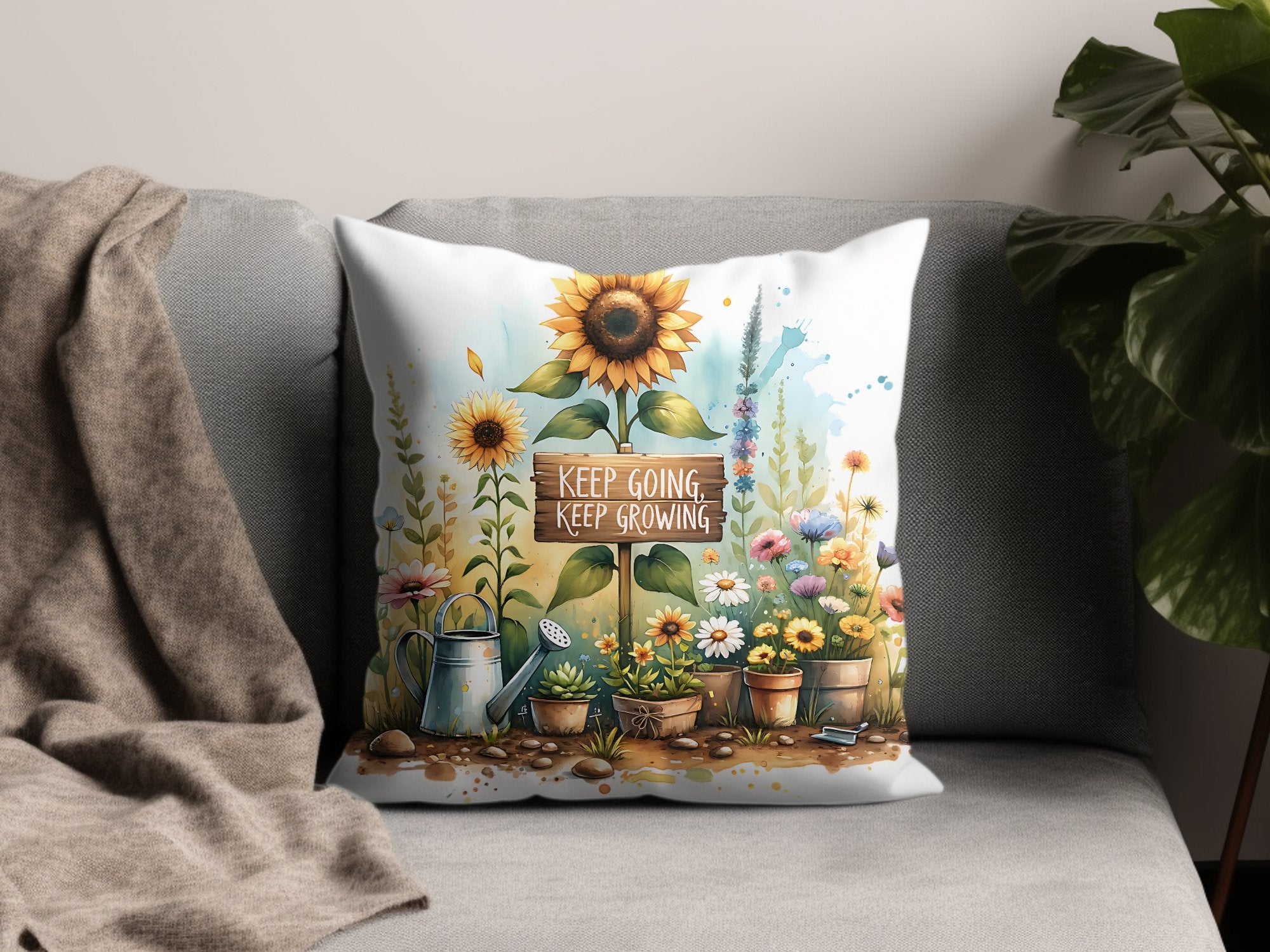 Sunflower Garden Quote Cushion, Inspirational Throw Pillow, Floral Home Decor, Colorful Living Room Accessory