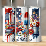 Patriotic Tumblers Stainless Steel USA Flags Fireworks Vintage Truck Floral Design Insulated Cups
