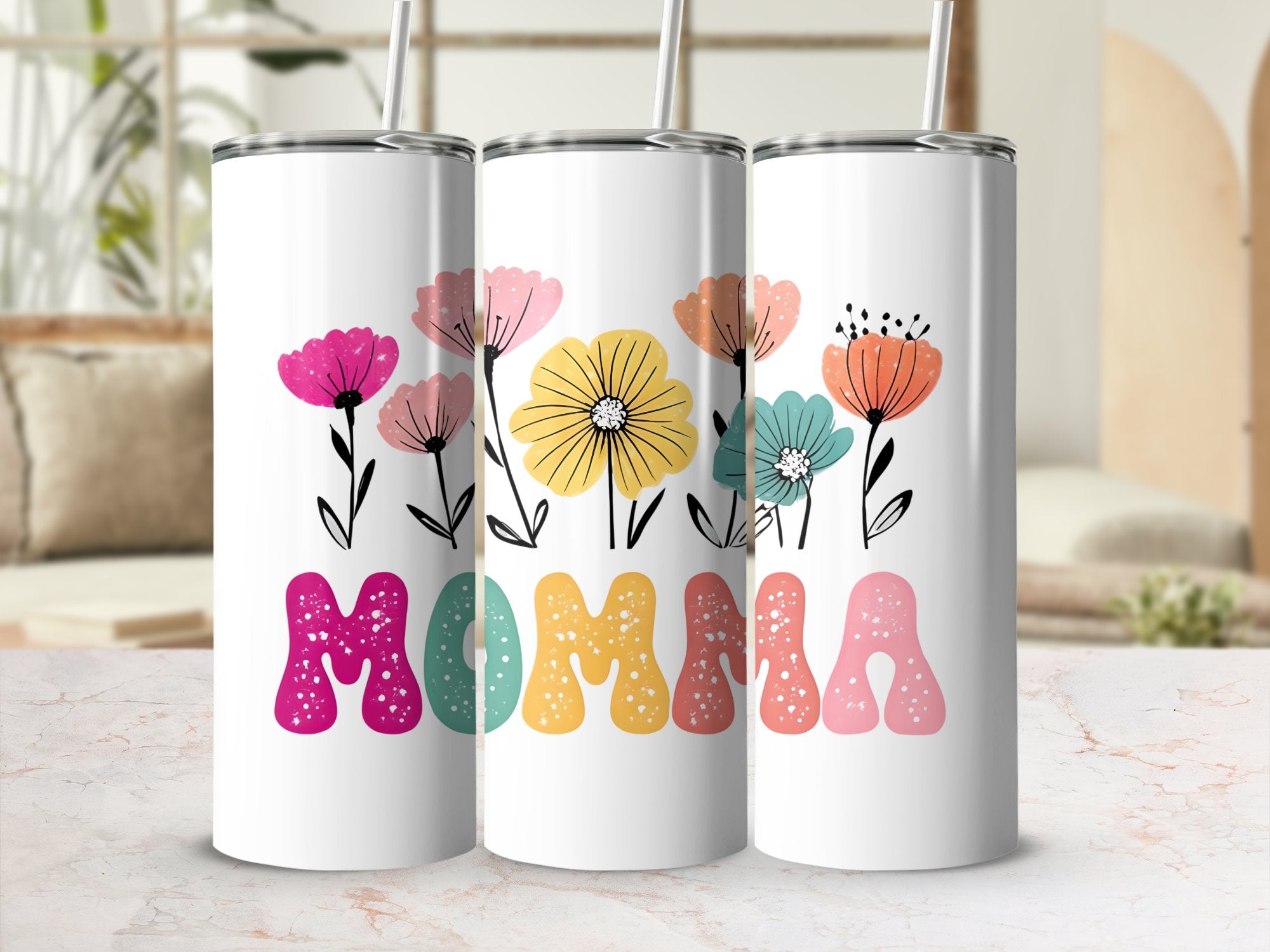 Personalized Mom Tumbler, Floral Design Insulated Travel Mug, Custom Mother's Day Gift, Stainless Steel Drinkware
