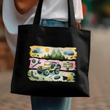 Designer Tote Bag with Colorful Off-Road Vehicle and Nature Print, Durable Canvas Shopper, Unique Gift Idea
