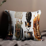 Decorative Music Themed Pillow Cover, Trumpet Saxophone Design, Colorful Home Decor Cushion, Unique Gift for Musicians