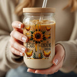 Sunflower Jesus Chickens Tumbler, Inspirational Quote Travel Mug, Christian Faith Coffee Cup, Gift for Chicken Lovers