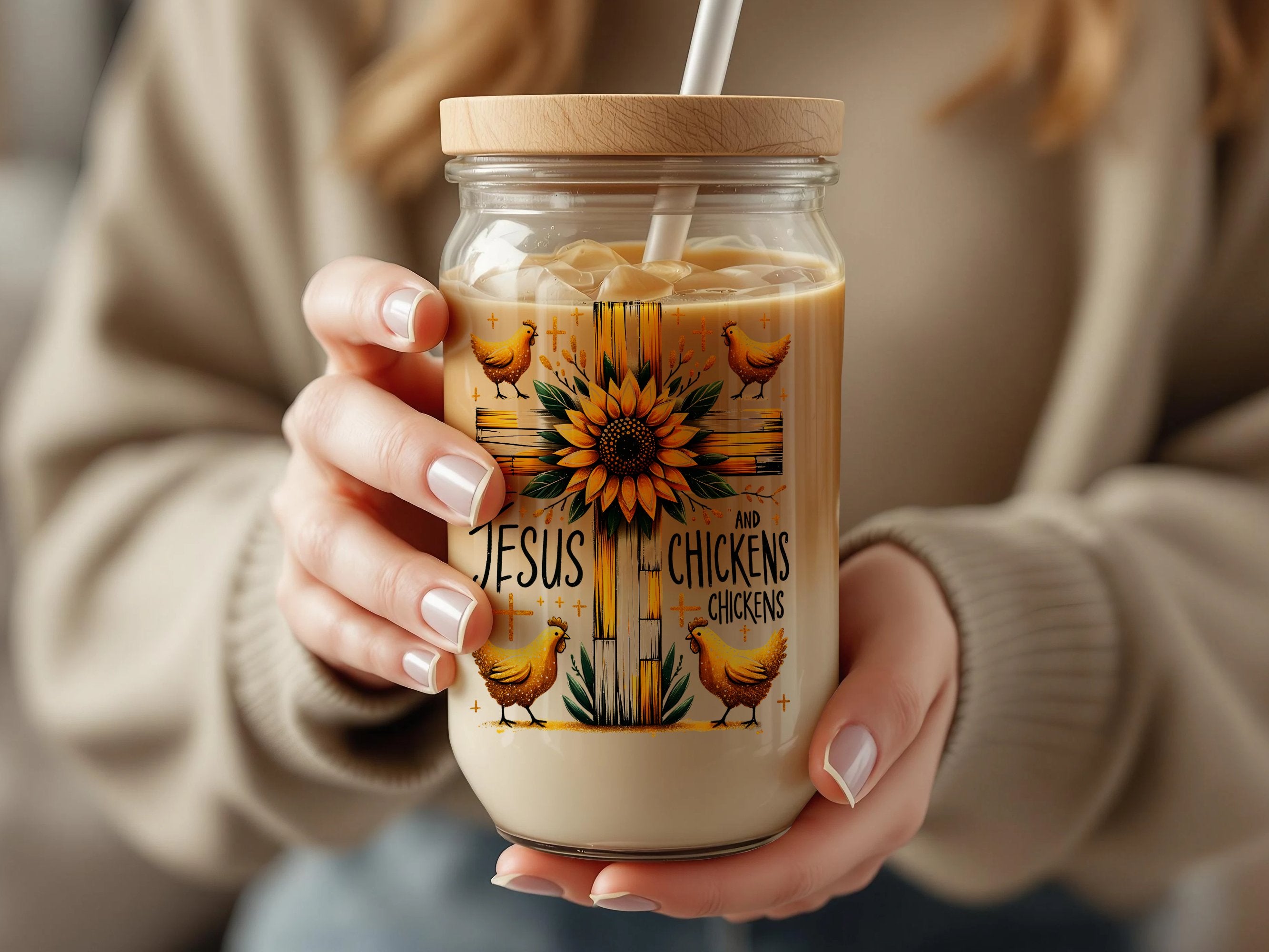 Sunflower Jesus Chickens Tumbler, Inspirational Quote Travel Mug, Christian Faith Coffee Cup, Gift for Chicken Lovers