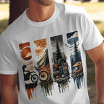 Adventure Graphic T-Shirt, Outdoor Activities Themed Tee, Mountain Biking, Camping, ATV, Nature Illustration Shirt for Men