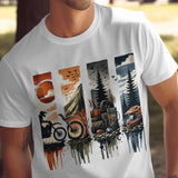 Adventure Graphic T-Shirt, Outdoor Activities Themed Tee, Mountain Biking, Camping, ATV, Nature Illustration Shirt for Men
