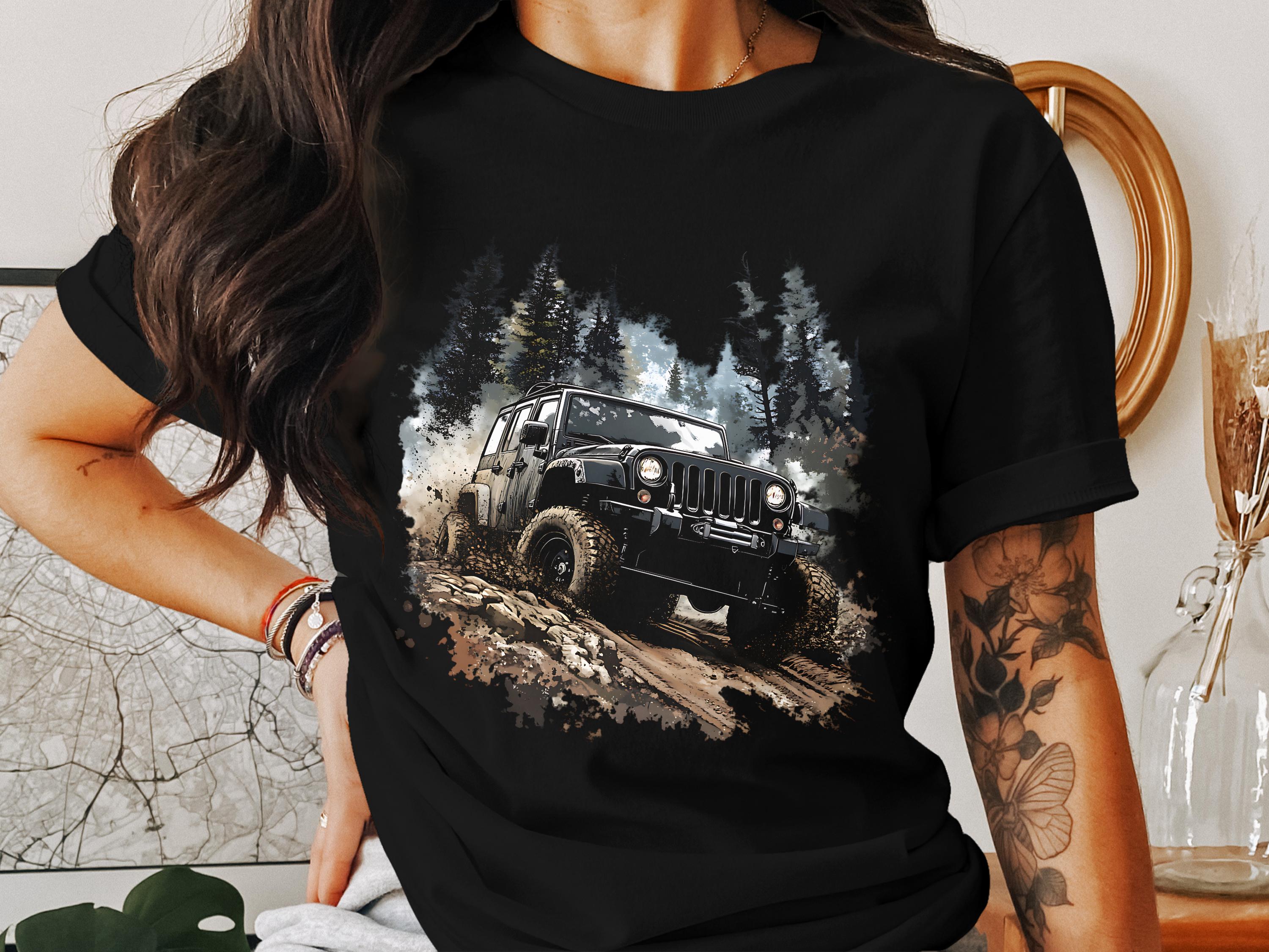 Off-Road Jeep Adventure Graphic T-Shirt, Forest and Mountain Print, Outdoor Vehicle Enthusiast, Unisex Black Tee