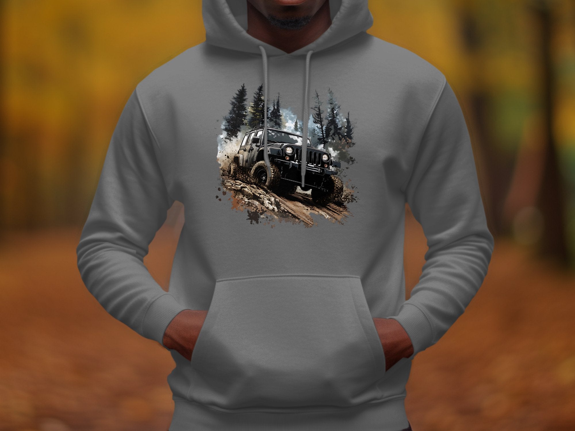 Off-Road Adventure Hoodie, 4x4 Truck Graphic Sweatshirt, Men's Outdoor Autumn Wear, Durable Cotton Hooded Pullover