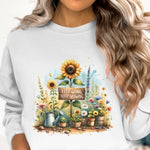 Women's Inspirational Garden Theme Sweatshirt, Sunflower Print, Floral Graphic Pullover, Casual Fall Fashion Top