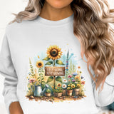 Women's Inspirational Garden Theme Sweatshirt, Sunflower Print, Floral Graphic Pullover, Casual Fall Fashion Top