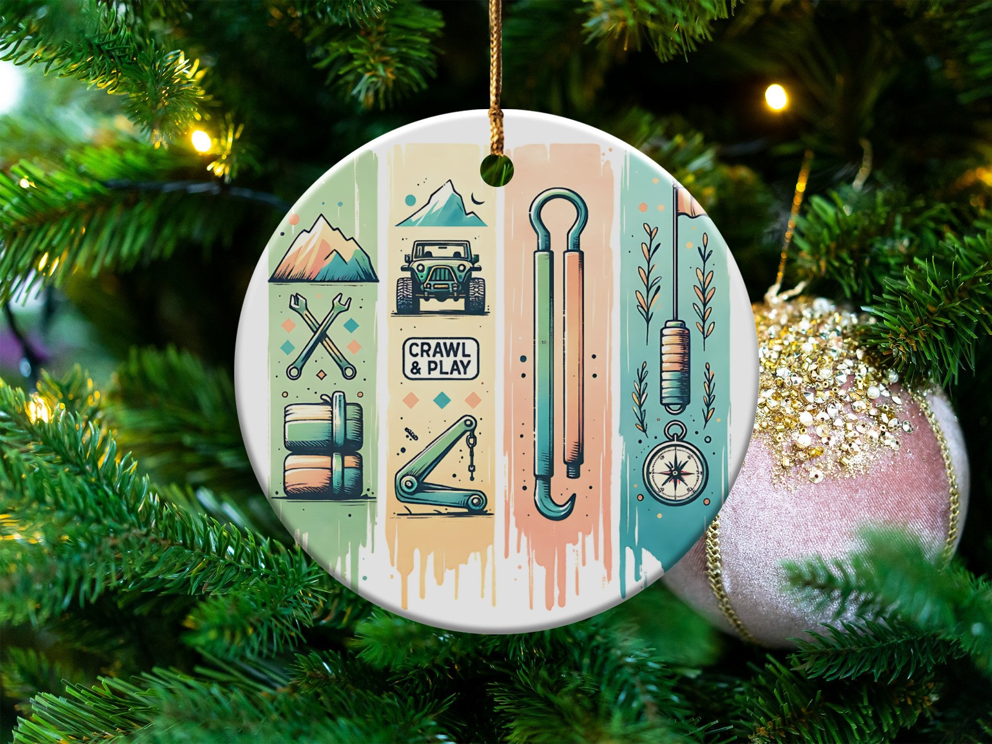 Adventure Camping Theme Christmas Ornament, Outdoor Hiking Holiday Tree Decor, Unique Festive Seasonal Decoration
