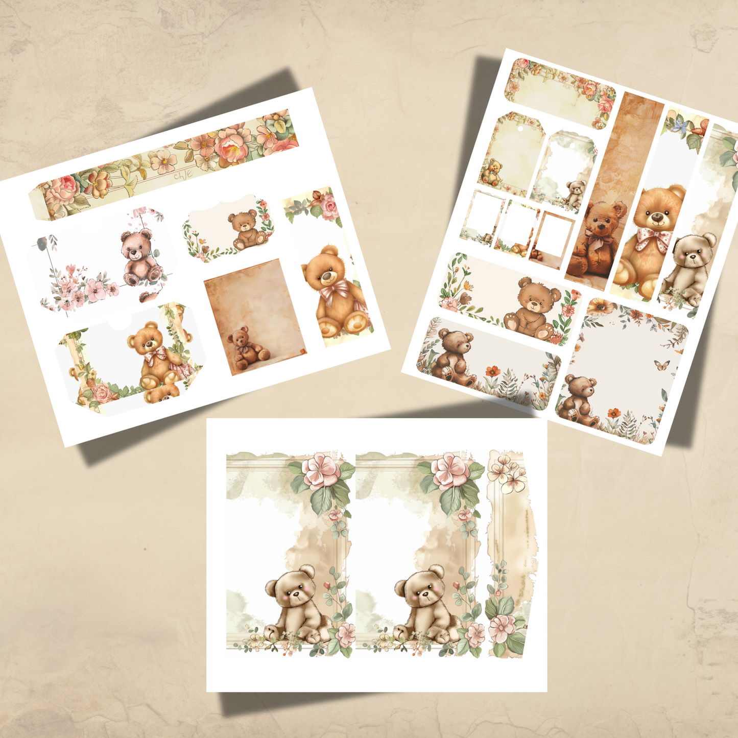 Bear Junk Journal Ephemera 34 Pages Vintage Woodland Printables Tags Envelopes Pockets Labels Scrapbooking Digital Download