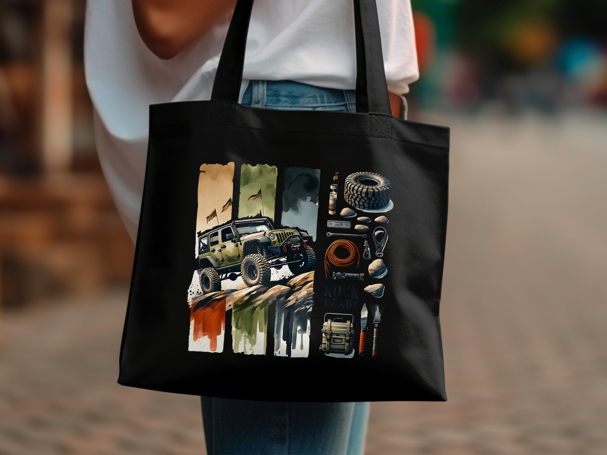Adventure Jeep Off-Road Graphic Tote Bag, Durable Canvas Shoulder Bag, Gift for Car Enthusiasts and Travelers