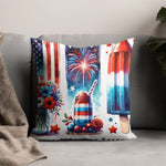 Patriotic Pillow Cover, 4th of July Decor, Fireworks, American Flag, Rocket Pops, Floral Design, Sofa Cushion