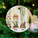 Vintage Botanical Ceramic Ornament, Rustic Holiday Decor, Christmas Tree Decoration, Nature Inspired, Festive Seasonal Gift