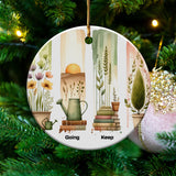 Vintage Botanical Ceramic Ornament, Rustic Holiday Decor, Christmas Tree Decoration, Nature Inspired, Festive Seasonal Gift