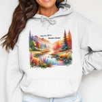 Women's Hoodie with Scenic Mountain Lake Graphics, Autumn Landscape Printed Sweatshirt, Cozy Fall Fashion Pullover