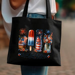 Black Tote Bag with Vintage Summer Picnic Design, Floral and Fireworks Print, Stylish Shoulder Bag for Women