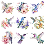 Pastel Watercolor Hummingbird Clipart | 43 PNG Images | 300 DPI Transparent Background | Hand-Painted Bird Illustrations for Sublimation & DIY Projects
