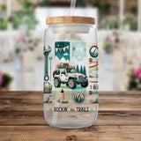 Rockin' the Trails Themed Reusable Water Bottle, Adventure Jeep Print, Outdoor Camping Motif, Gift for Hikers