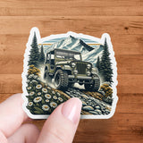 Vintage Off-Road Jeep Sticker, Mountain Adventure Durable Decal, Waterproof Outdoor Vehicle Vinyl