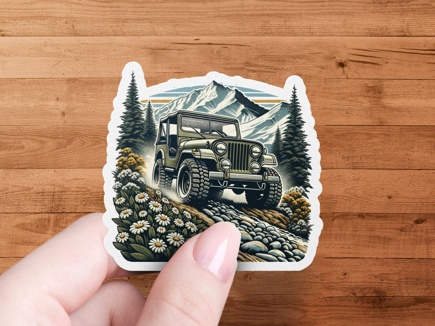 Vintage Off-Road Jeep Sticker, Mountain Adventure Durable Decal, Waterproof Outdoor Vehicle Vinyl