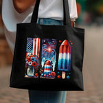 Patriotic Tote Bag, American Flag, Fireworks, Ice Pop, Floral Design, Large Canvas Shopper, Summer Fashion