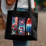 Patriotic Tote Bag, American Flag, Fireworks, Ice Pop, Floral Design, Large Canvas Shopper, Summer Fashion