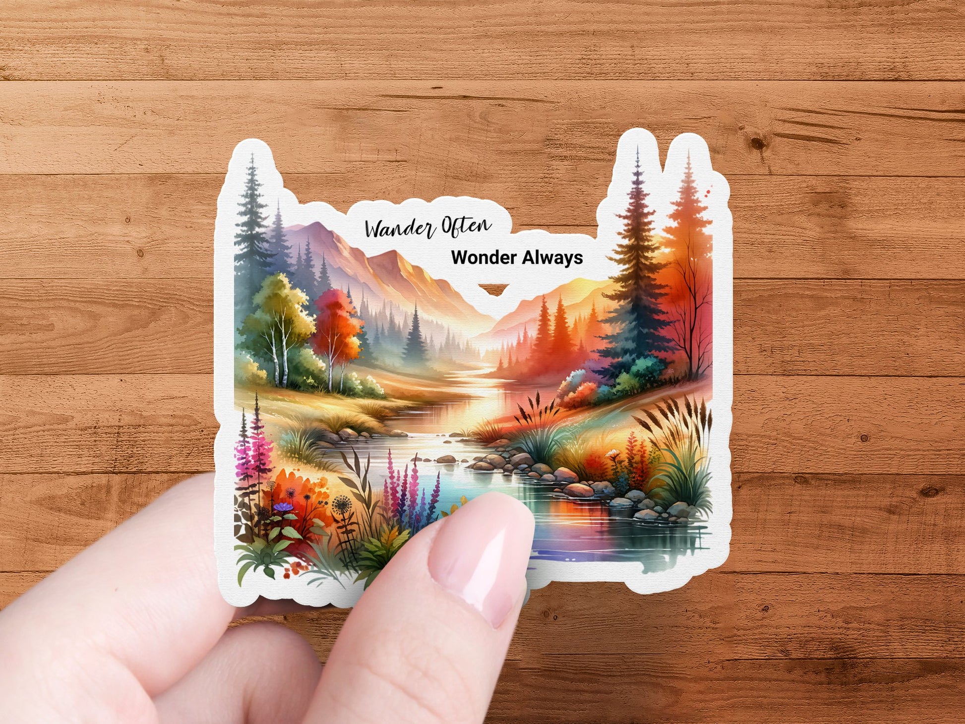 Wander Often Wonder Always Sticker, Nature Scenery Vinyl Decal for Laptop and Water Bottles
