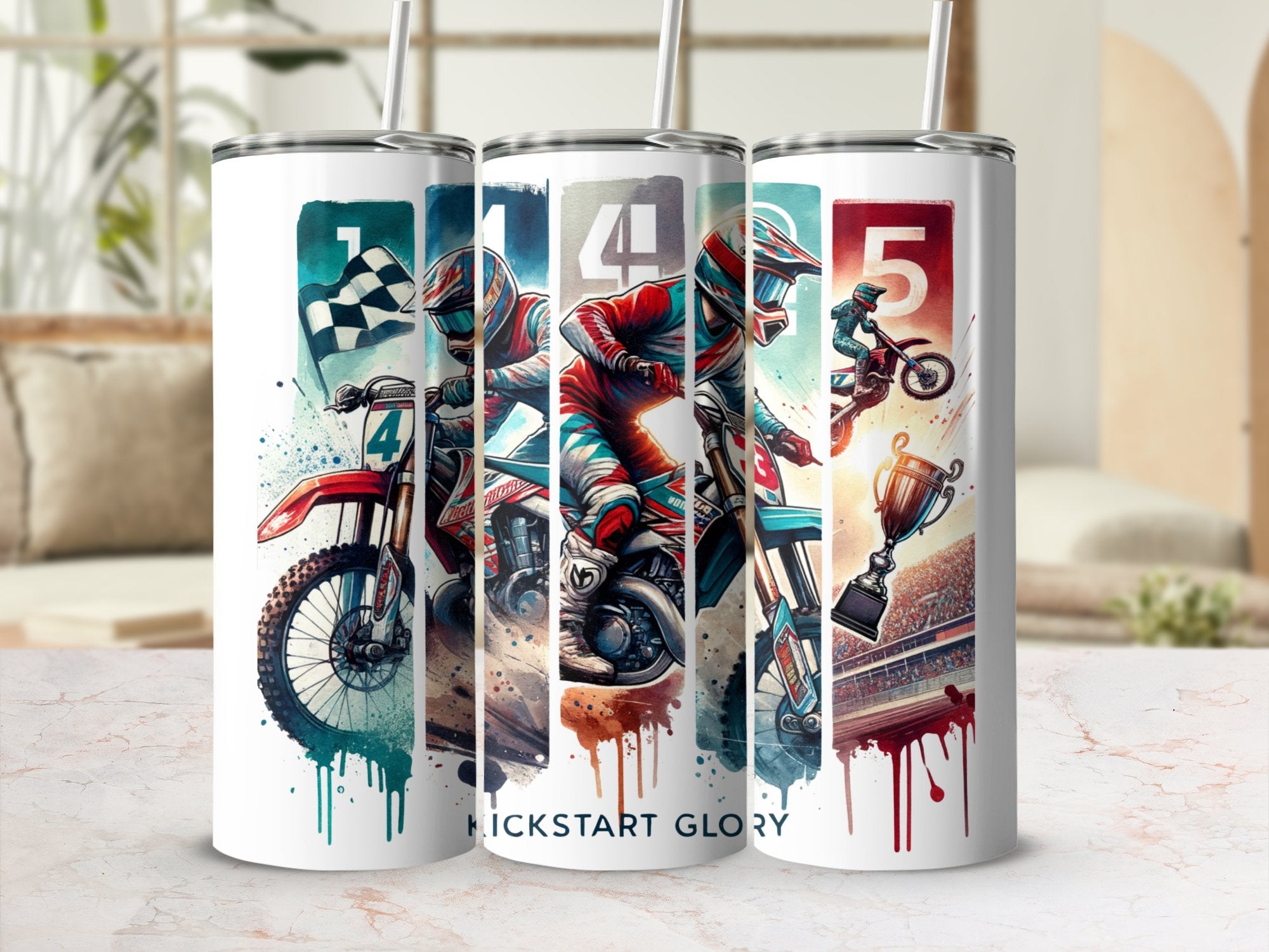 Motocross Stainless Steel Tumbler, Dirt Bike Racing Thermal Cup, MX Rider Drinkware, Extreme Sports Illustrated Mug, Gift for Bikers