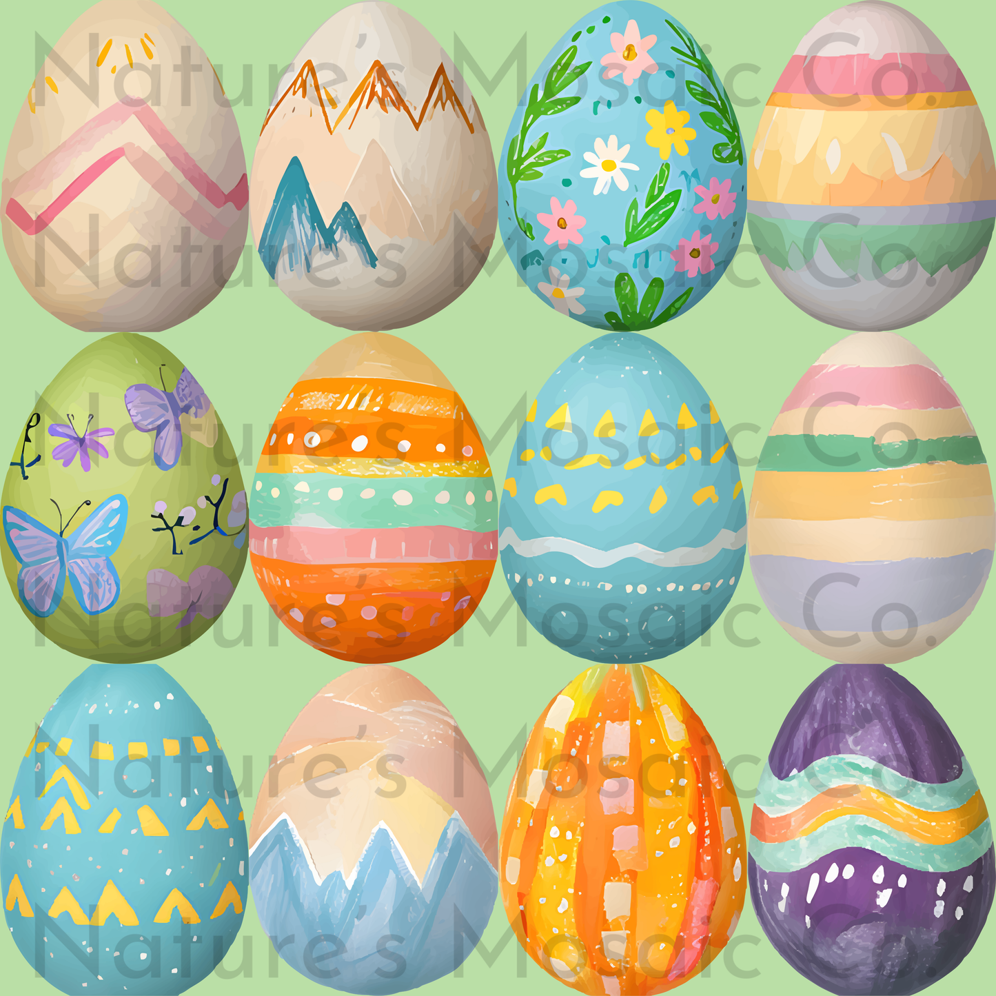 Kids Crayon Easter Egg Clipart, Hand-Drawn Nature Easter Egg PNG, Cute Spring Egg Stickers, Pastel Easter Digital Download