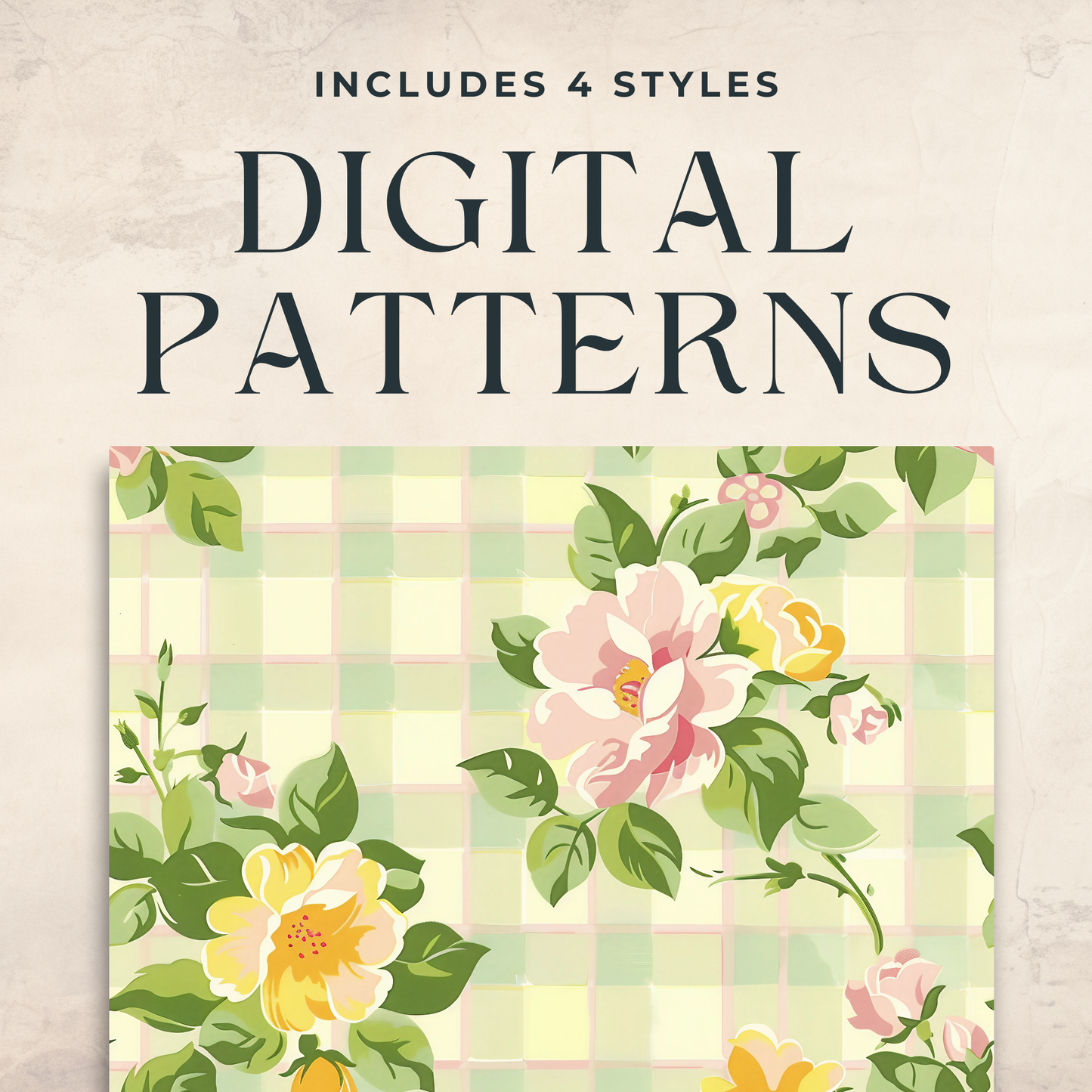 Bright Easter Floral Seamless Patterns 300 DPI Digital Paper for Fabric Wallpaper Scrapbooking Gingham Spring Flowers Printable Design