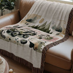 Vintage Car Adventure Themed Throw Blanket, Cozy Cotton Sofa Cover, Retro Vehicle Print, Living Room Decor