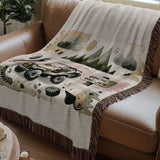 Vintage Car Adventure Themed Throw Blanket, Cozy Cotton Sofa Cover, Retro Vehicle Print, Living Room Decor