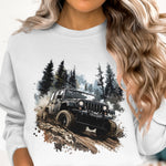 Off-Road Jeep Adventure Graphic Sweatshirt, Unisex Forest Print Pullover, Outdoor Enthusiast Apparel, Casual Autumn Clothing