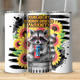 Fueled by Energy Drinks and Anxiety Raccoon Tumbler, Sunflower Stainless Steel Cup, Unique Gift Idea for Friends, Colorful Drinkware