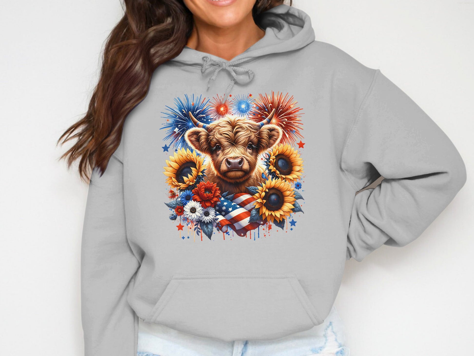 Highland Cow Floral Hoodie, Sunflower Graphic Sweatshirt, Women's Casual Pullover, Autumn Fashion Top