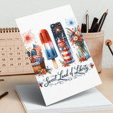 Patriotic Greeting Card, 4th of July, Fireworks, Ice Cream, and Flowers, American Summer Festivities