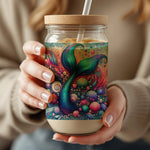 Colorful Mermaid Tail Illustrated Travel Mug, Unique Ocean Theme Reusable Coffee Cup