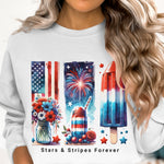 Patriotic Sweatshirt, Stars and Stripes Graphic, Fourth of July Pullover, American Flag and Fireworks, Women's Casual Top, USA Themed
