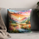 Wander Often Wonder Always Pillow, Colorful Landscape Cushion, Scenic Nature Art, Home Decor
