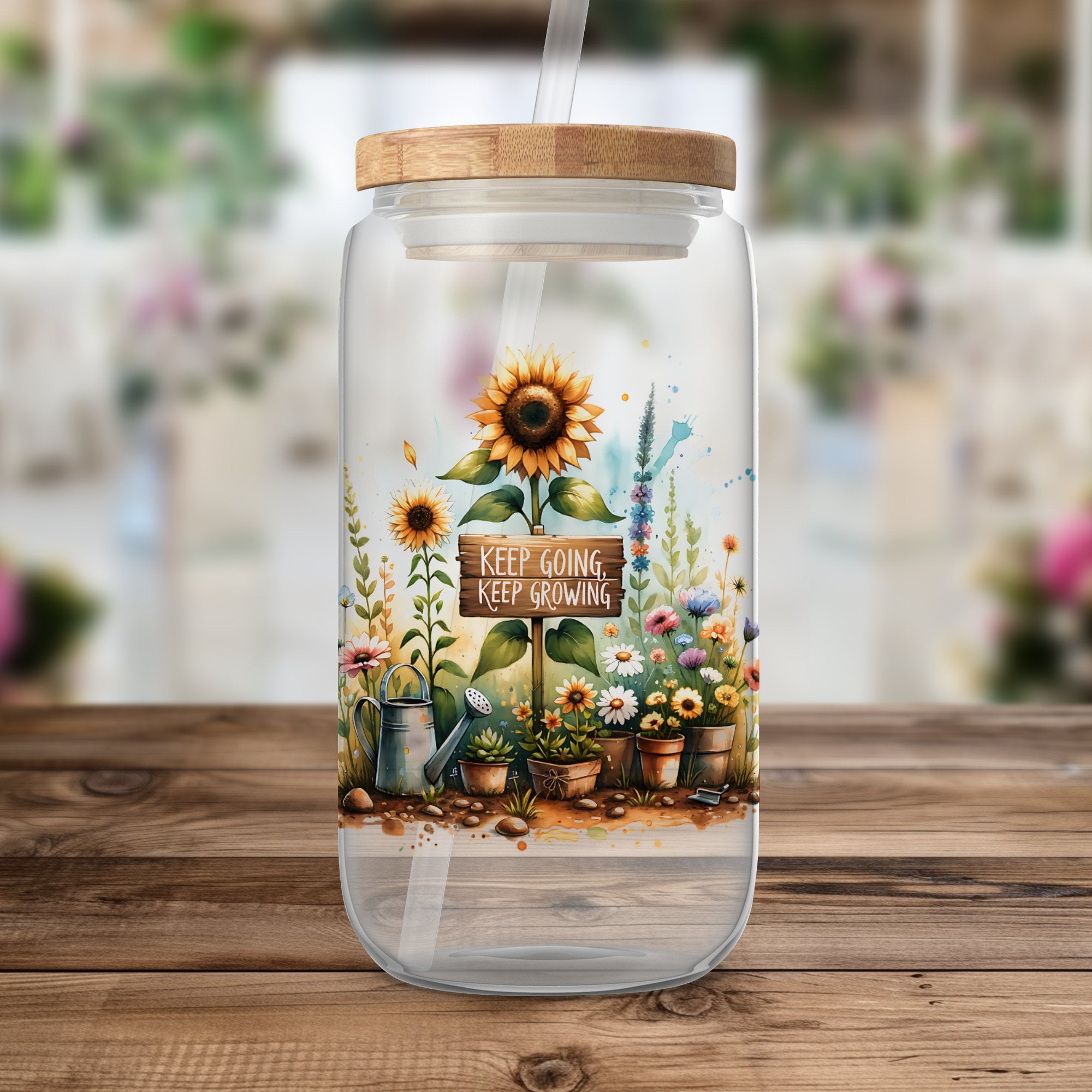 Sunflower and Garden Motif Reusable Water Bottle, Eco-Friendly Hydration, Inspirational Quote Drinkware