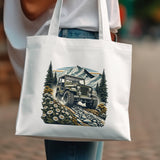 Vintage Truck Canvas Tote Bag, Mountain Forest Print, Durable Grocery Shopper, Eco-Friendly Reusable Bag