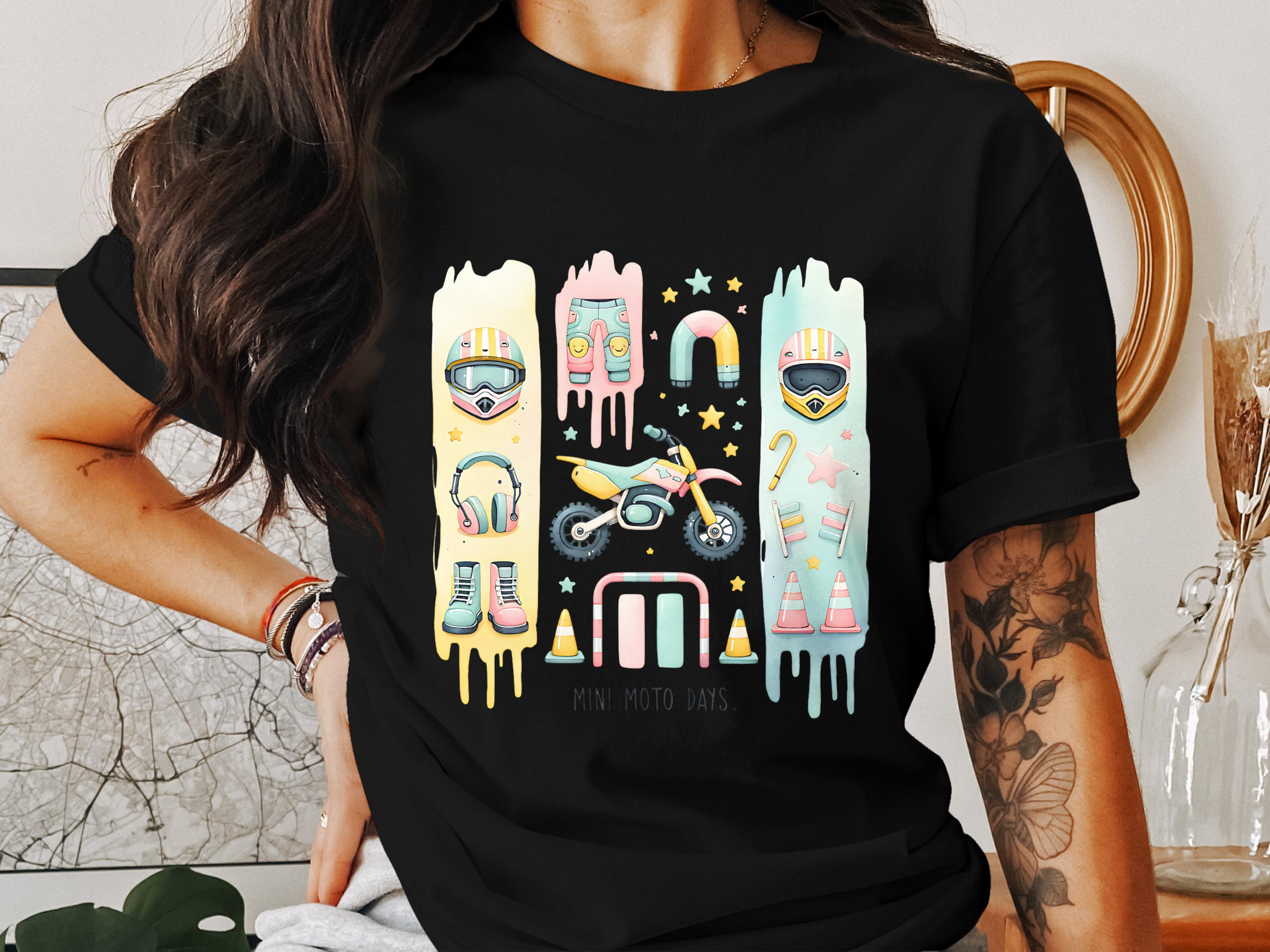 Colorful Retro Mini Moto Graphic T-Shirt, Vintage Motorcycle Tee, Unisex Casual Streetwear, Urban Biker Fashion Top