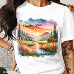 Wander Often Wonder Always Graphic Tee Sunrise Mountain Landscape Nature Lover T-Shirt Unisex